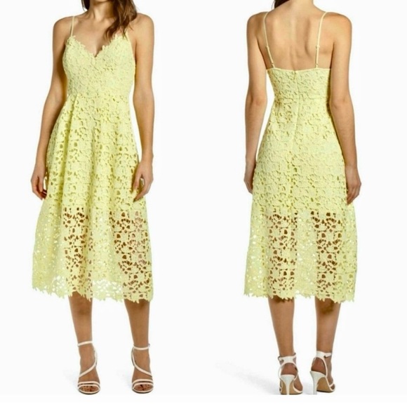 Astr Dresses & Skirts - Astr Yellow Lace Midi Dress
